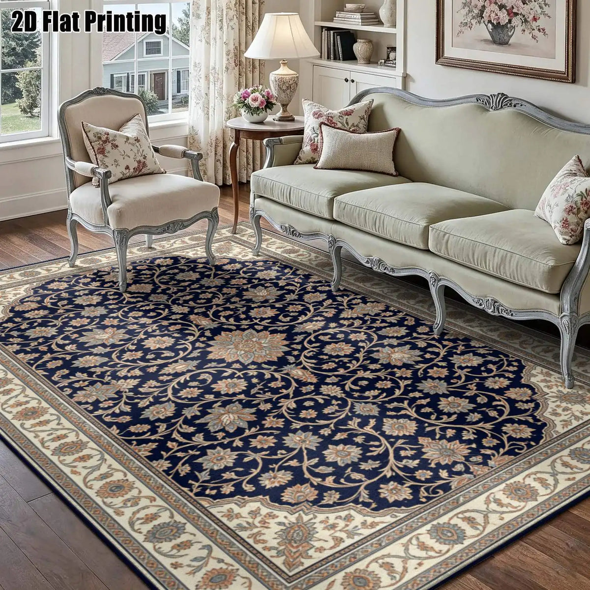 Midnight Scroll Floral Rug