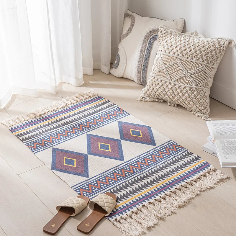 Vintage Tassel Cotton Linen Rug