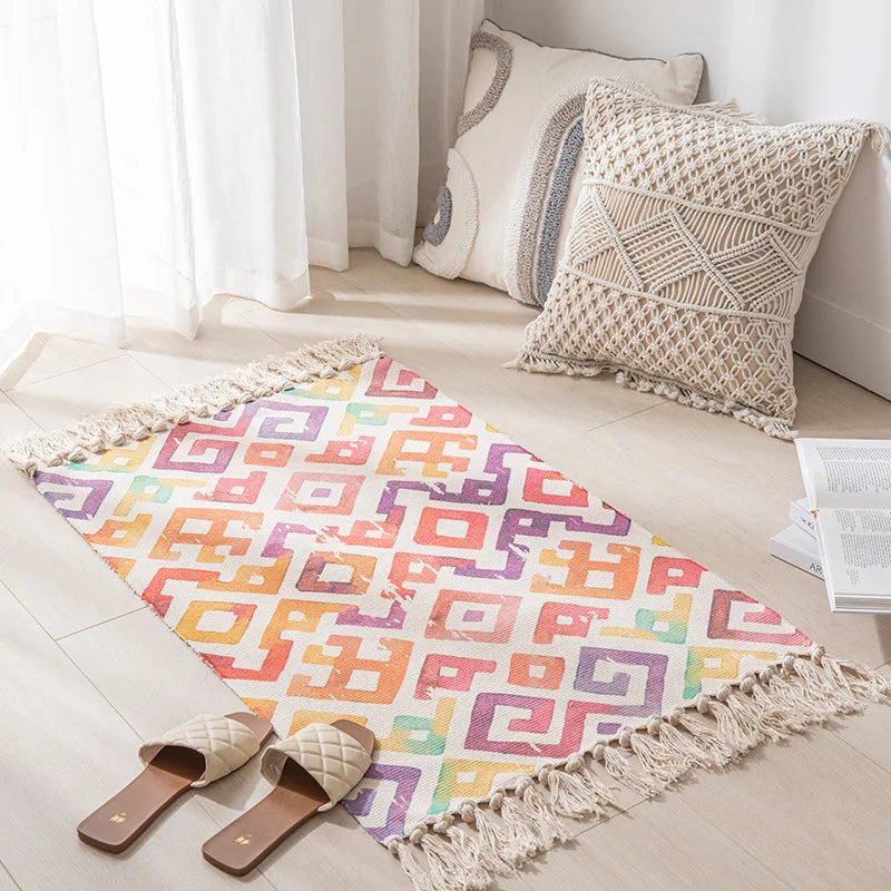 Vintage Tassel Cotton Linen Rug