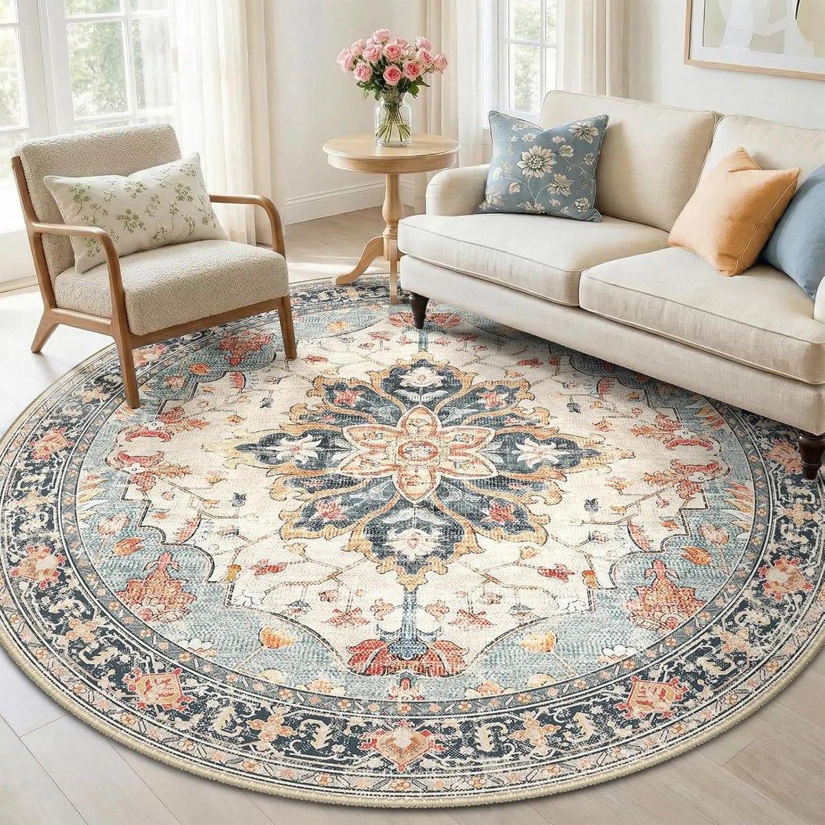 Coral Persian Medallion Round Rug