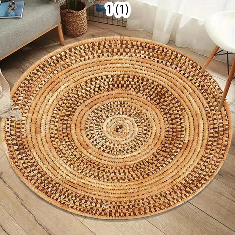 Striped Jute Look Round Rug