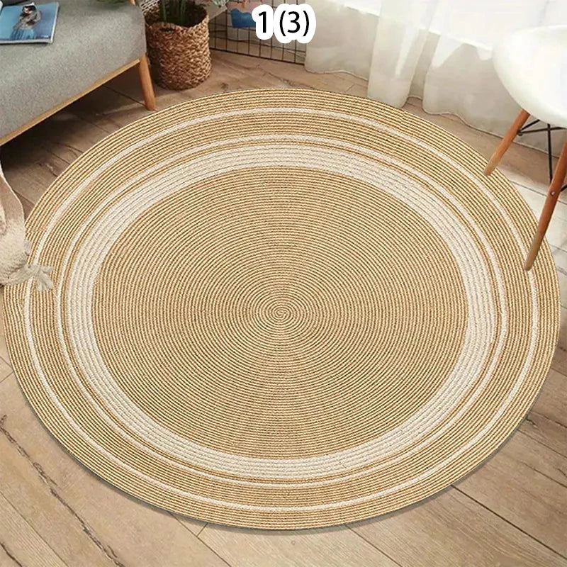 Striped Jute Look Round Rug