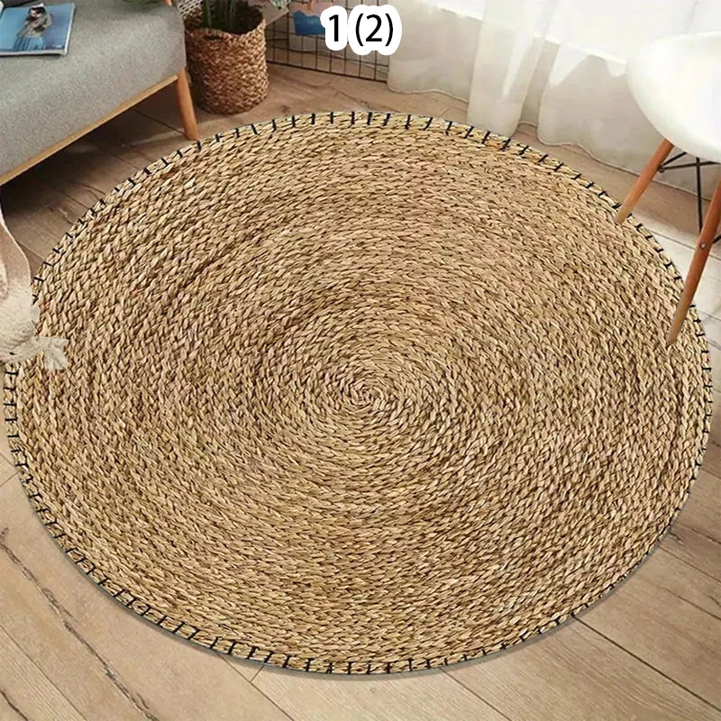 Striped Jute Look Round Rug