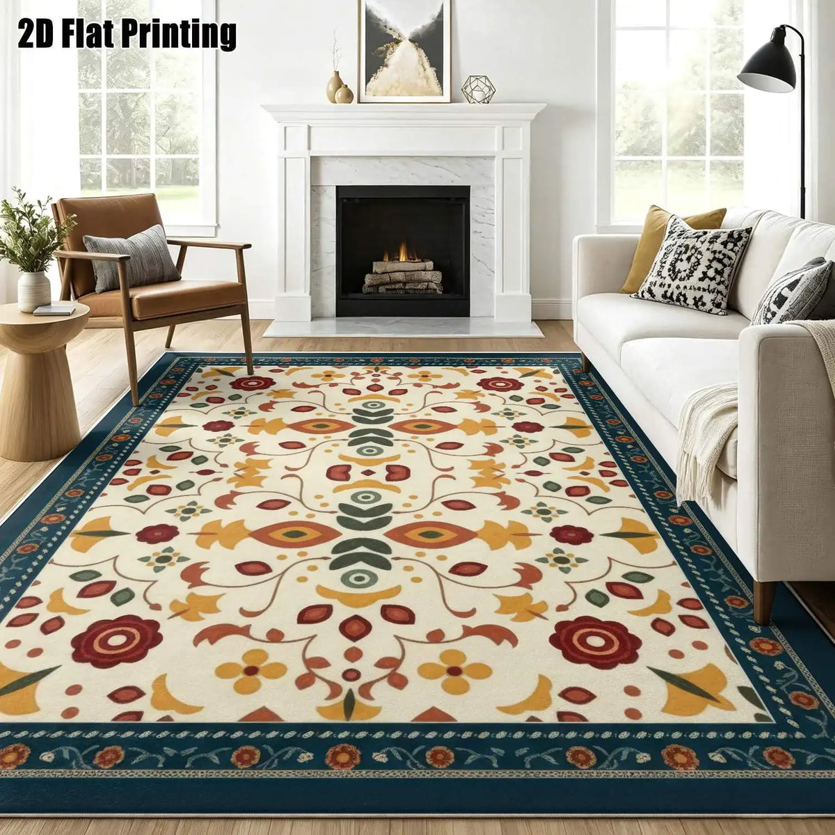 Beige Floral Velvet Rug