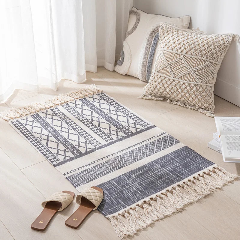 Vintage Tassel Cotton Linen Rug