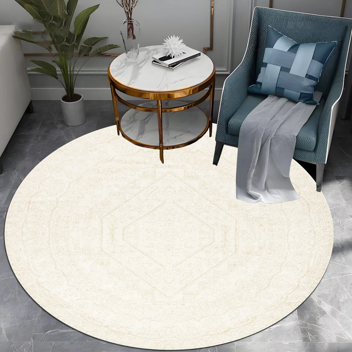 Ivory Sculpted Round Rug