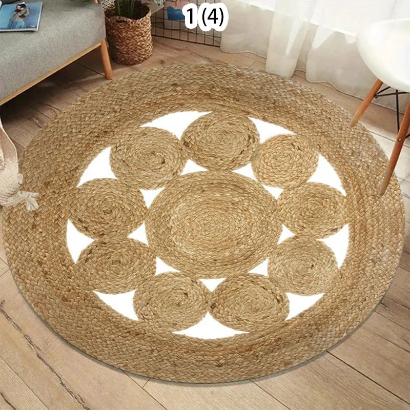 Striped Jute Look Round Rug