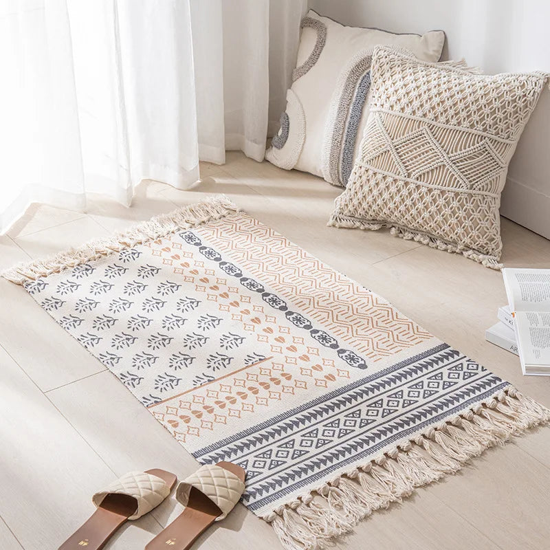 Vintage Tassel Cotton Linen Rug