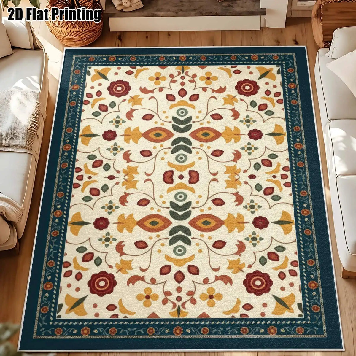 Beige Floral Velvet Rug