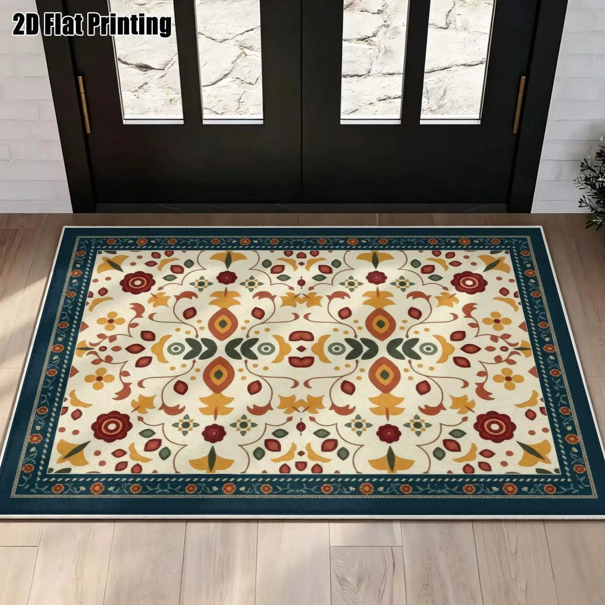 Beige Floral Velvet Rug
