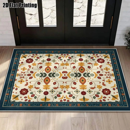 Beige Floral Velvet Rug