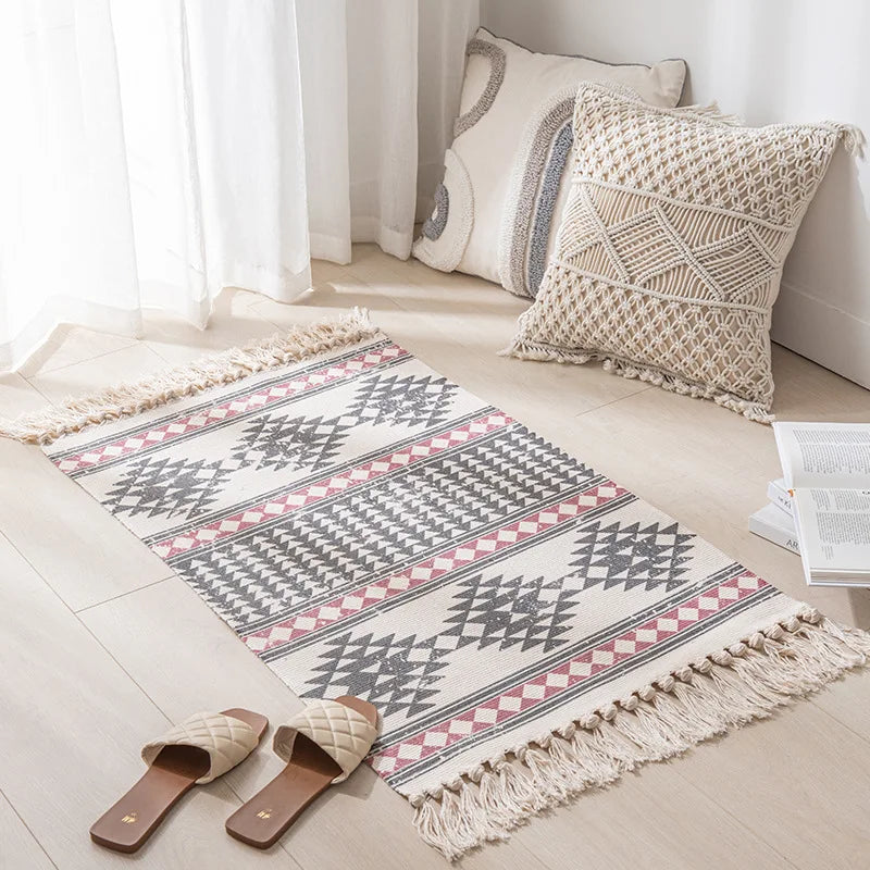 Vintage Tassel Cotton Linen Rug