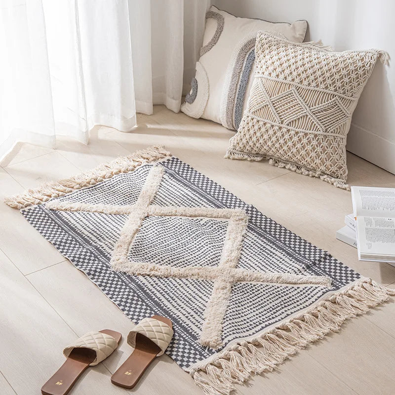Vintage Tassel Cotton Linen Rug