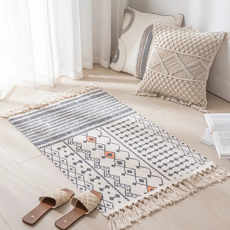 Vintage Tassel Cotton Linen Rug