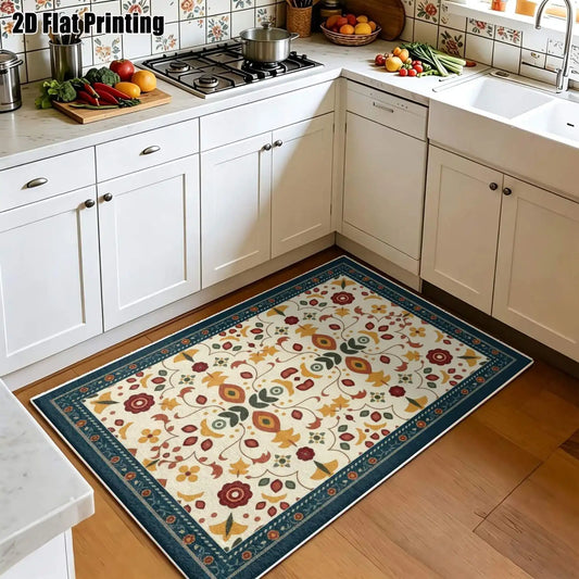 Beige Floral Velvet Rug