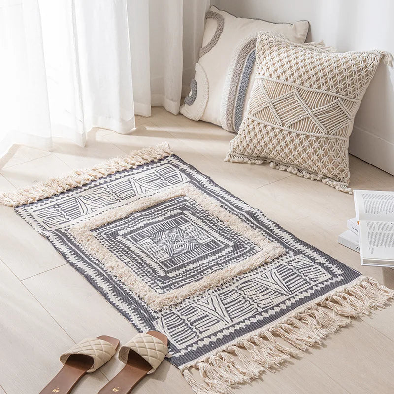 Vintage Tassel Cotton Linen Rug