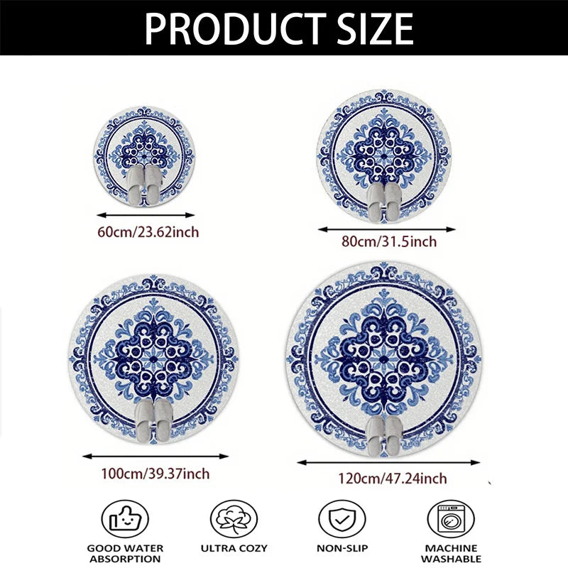 Azure Medallion Round Rug