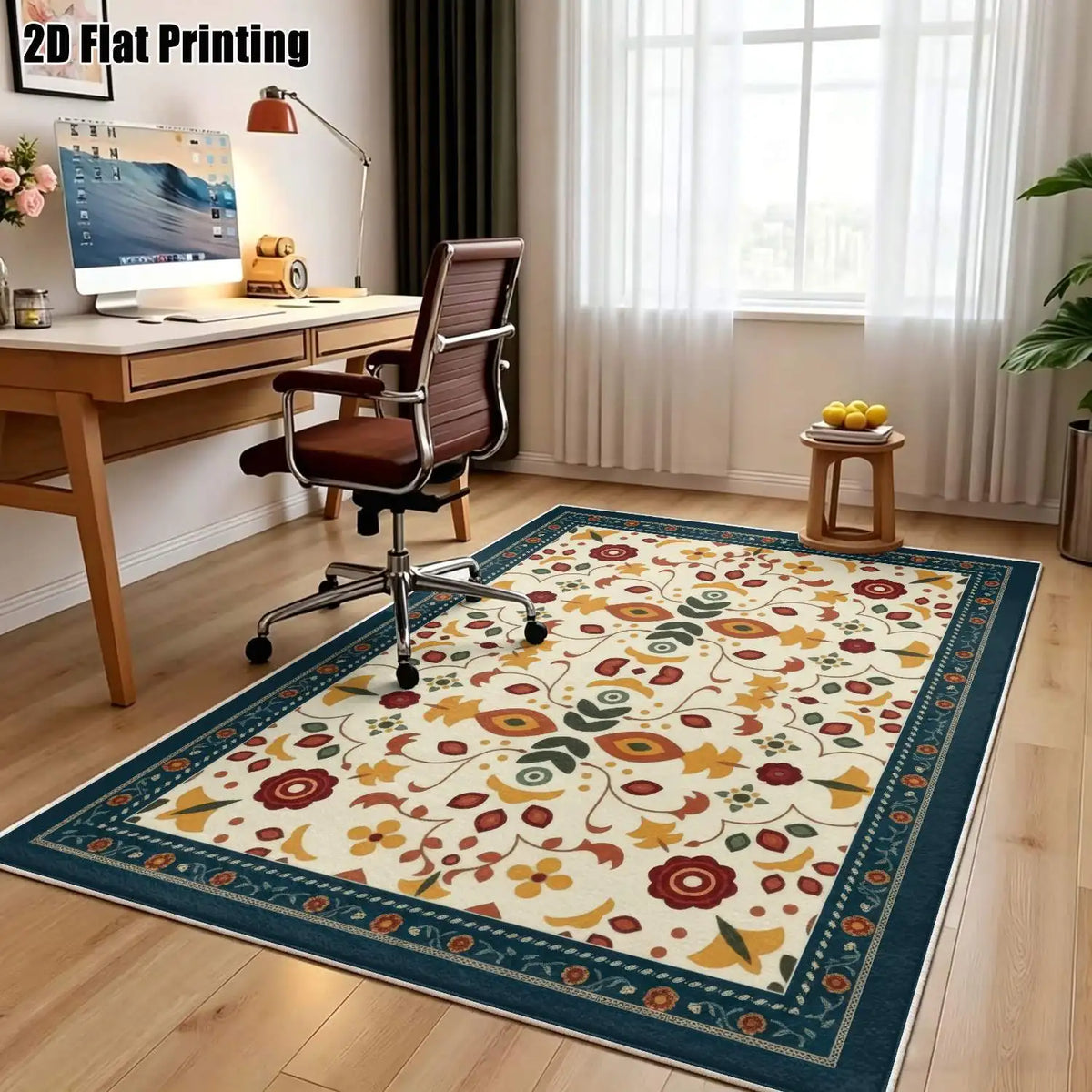 Beige Floral Velvet Rug