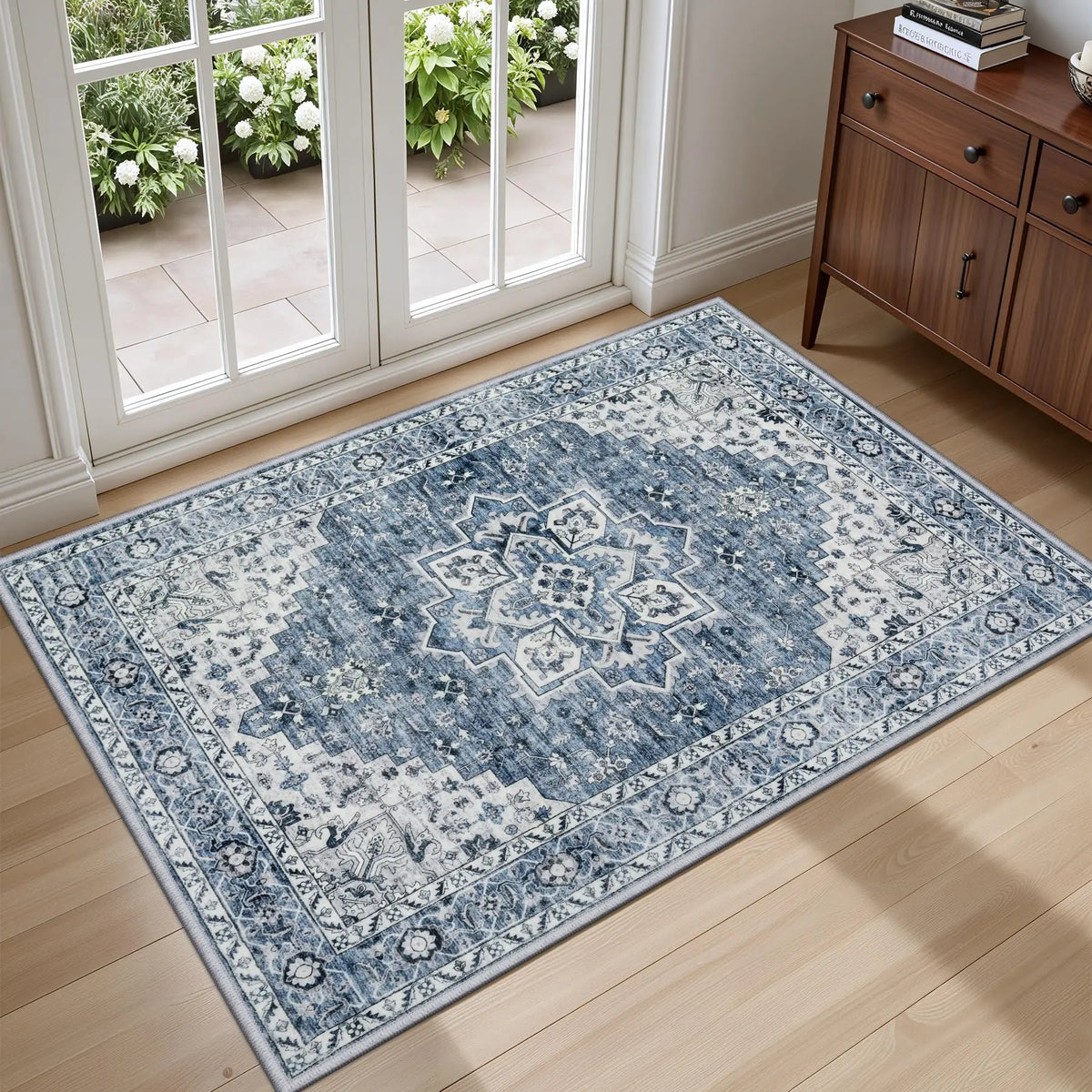 Distressed Blue Medallion Rug