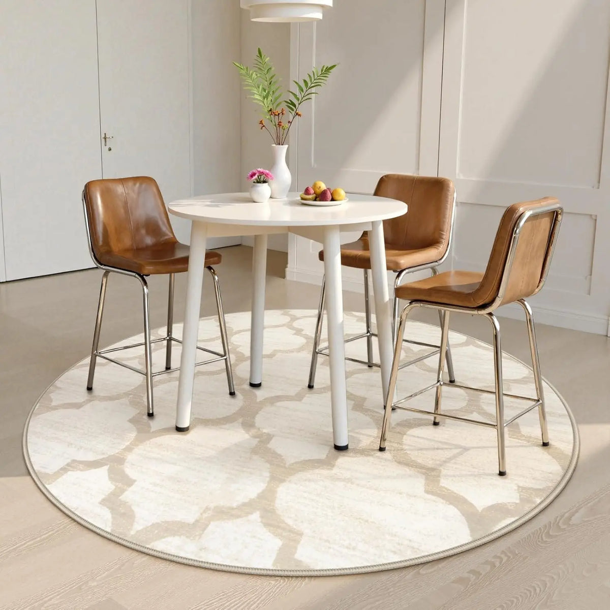 Ivory Lattice Round Rug