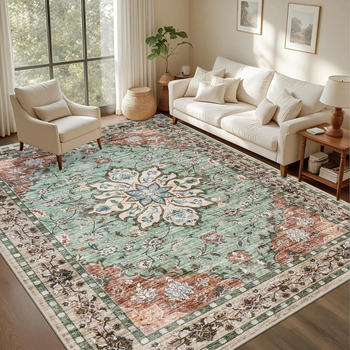 Distressed Blue Medallion Rug