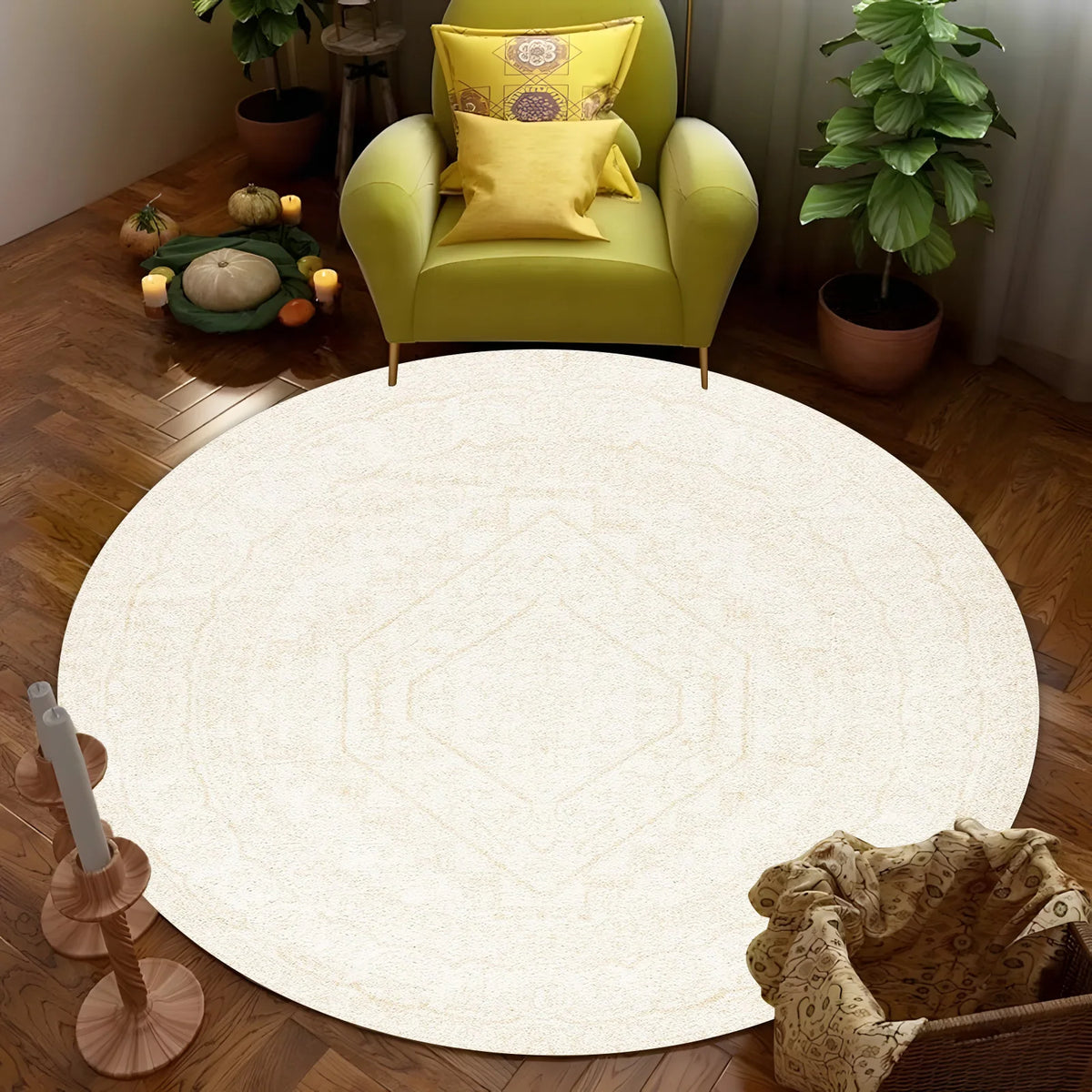 Ivory Sculpted Round Rug