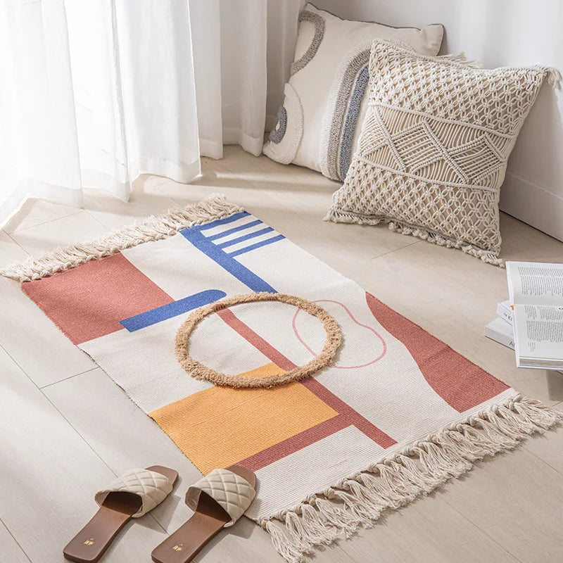 Vintage Tassel Cotton Linen Rug