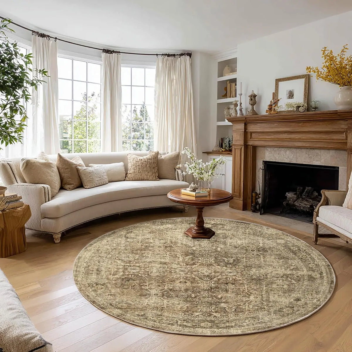 Antique Tan Round Rug