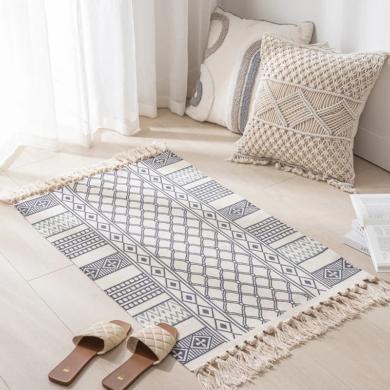 Vintage Tassel Cotton Linen Rug