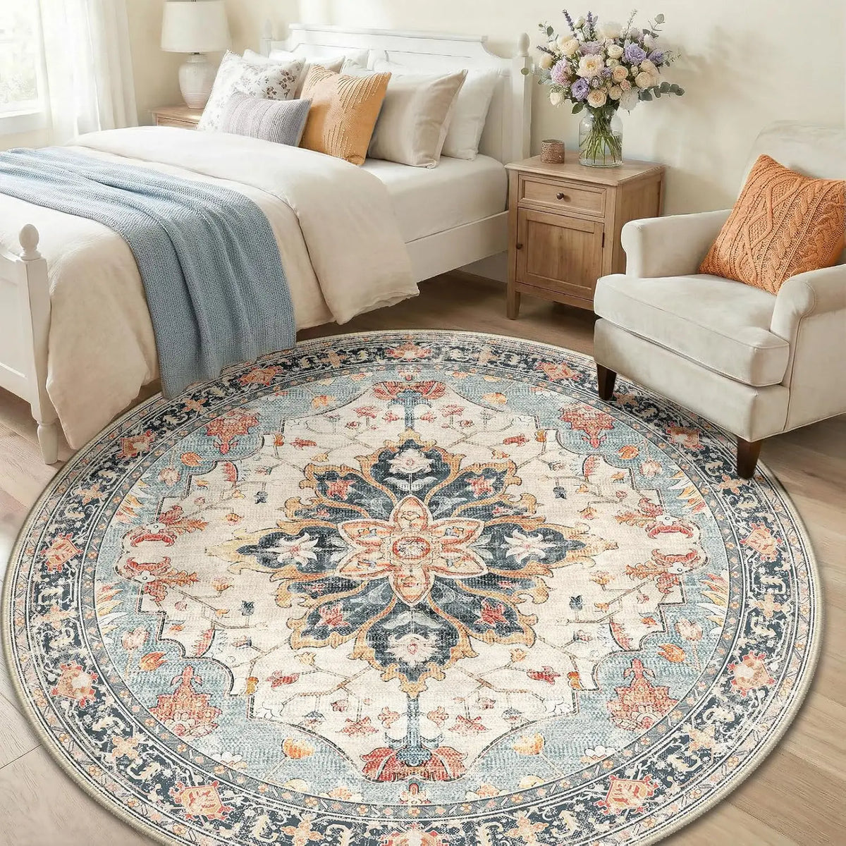 Coral Persian Medallion Round Rug