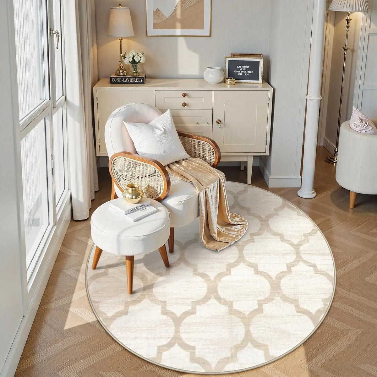 Ivory Lattice Round Rug