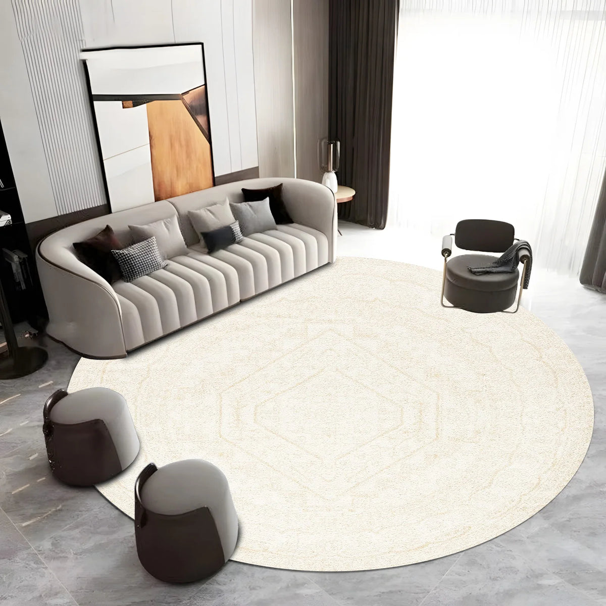 Ivory Sculpted Round Rug
