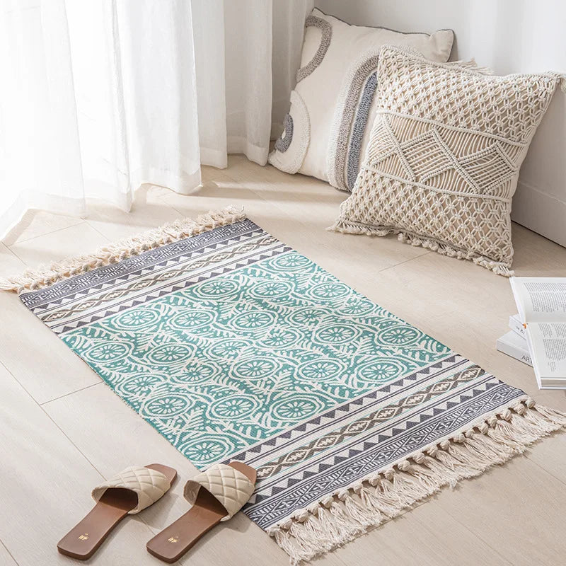 Vintage Tassel Cotton Linen Rug