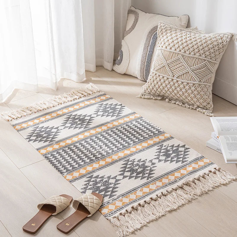 Vintage Tassel Cotton Linen Rug